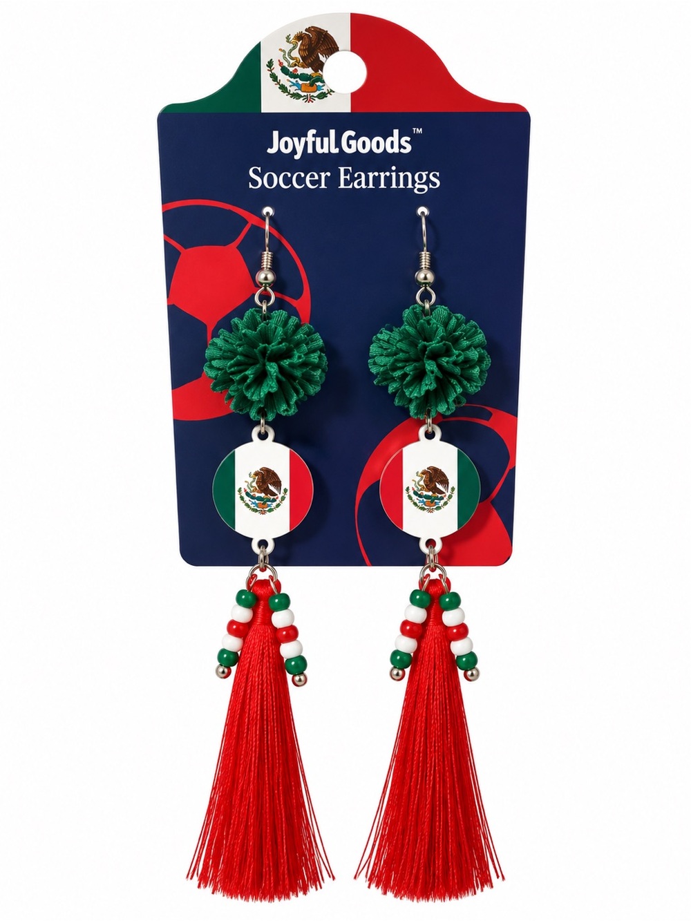 Mexico Soccer Statement Earrings – Red Tassel & Mexican Flag Dangle Earrings